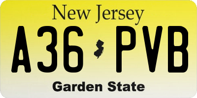 NJ license plate A36PVB