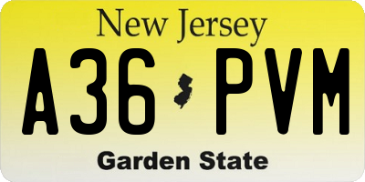 NJ license plate A36PVM
