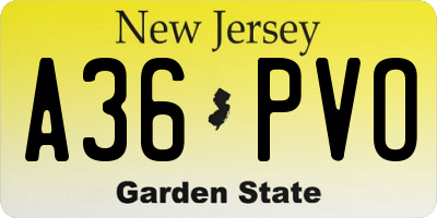 NJ license plate A36PVO