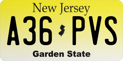 NJ license plate A36PVS