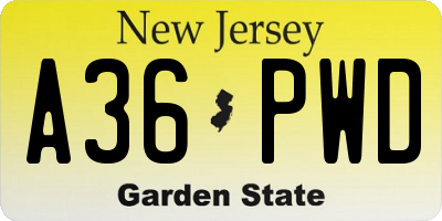 NJ license plate A36PWD
