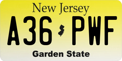 NJ license plate A36PWF