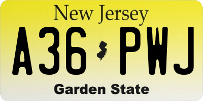 NJ license plate A36PWJ