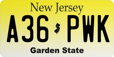 NJ license plate A36PWK