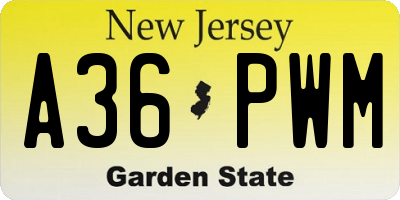 NJ license plate A36PWM