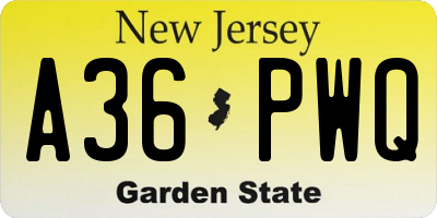 NJ license plate A36PWQ