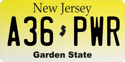 NJ license plate A36PWR