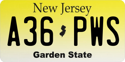 NJ license plate A36PWS