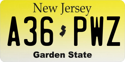 NJ license plate A36PWZ