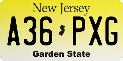 NJ license plate A36PXG