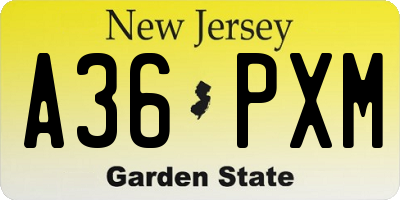 NJ license plate A36PXM