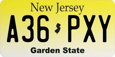 NJ license plate A36PXY