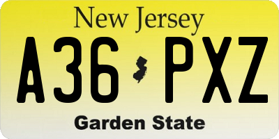 NJ license plate A36PXZ