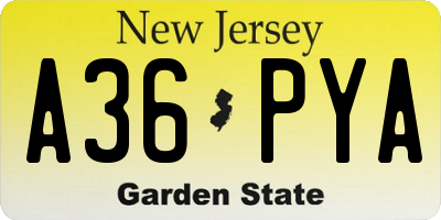 NJ license plate A36PYA