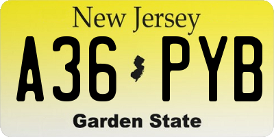 NJ license plate A36PYB