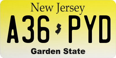 NJ license plate A36PYD
