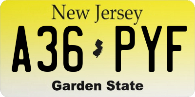 NJ license plate A36PYF
