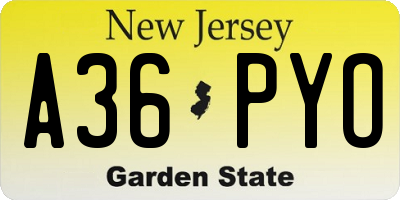 NJ license plate A36PYO