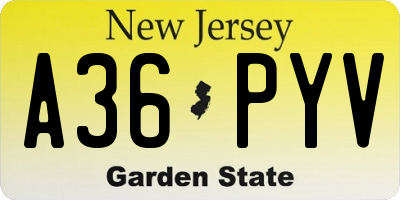 NJ license plate A36PYV