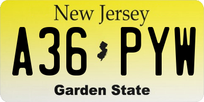 NJ license plate A36PYW