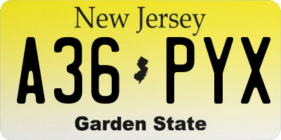 NJ license plate A36PYX