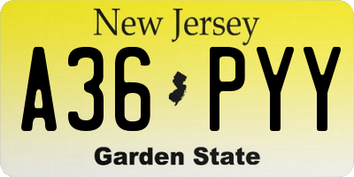 NJ license plate A36PYY