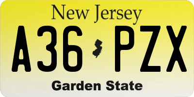 NJ license plate A36PZX