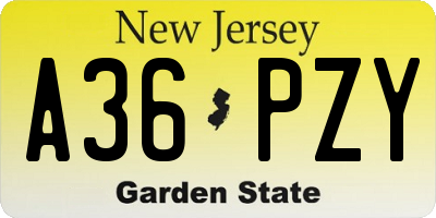 NJ license plate A36PZY