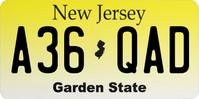 NJ license plate A36QAD