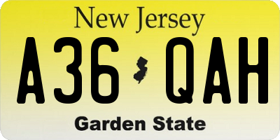 NJ license plate A36QAH