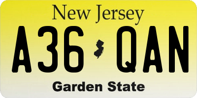 NJ license plate A36QAN