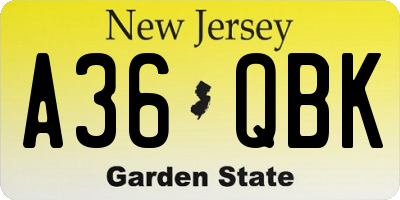 NJ license plate A36QBK