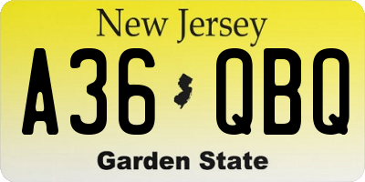 NJ license plate A36QBQ