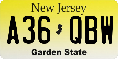 NJ license plate A36QBW