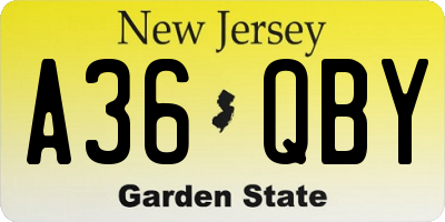NJ license plate A36QBY