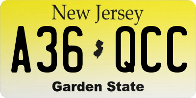 NJ license plate A36QCC