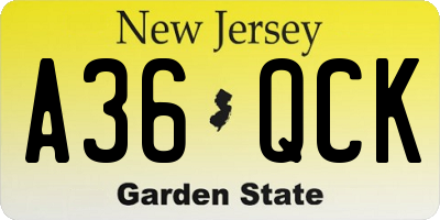NJ license plate A36QCK