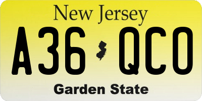 NJ license plate A36QCO