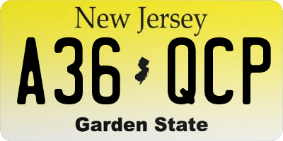 NJ license plate A36QCP