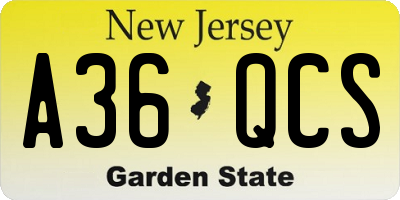 NJ license plate A36QCS
