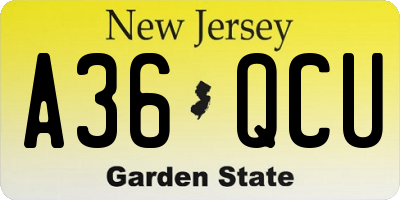 NJ license plate A36QCU