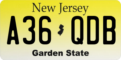 NJ license plate A36QDB