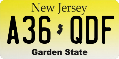 NJ license plate A36QDF