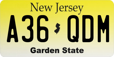 NJ license plate A36QDM
