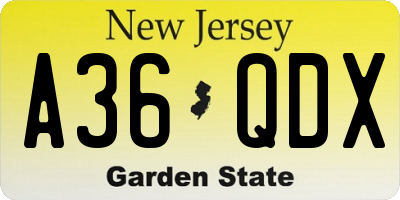 NJ license plate A36QDX