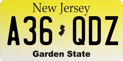 NJ license plate A36QDZ