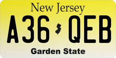 NJ license plate A36QEB