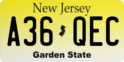 NJ license plate A36QEC