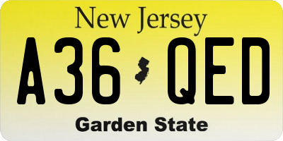 NJ license plate A36QED