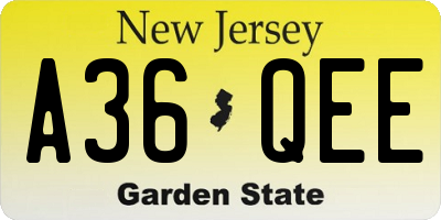 NJ license plate A36QEE